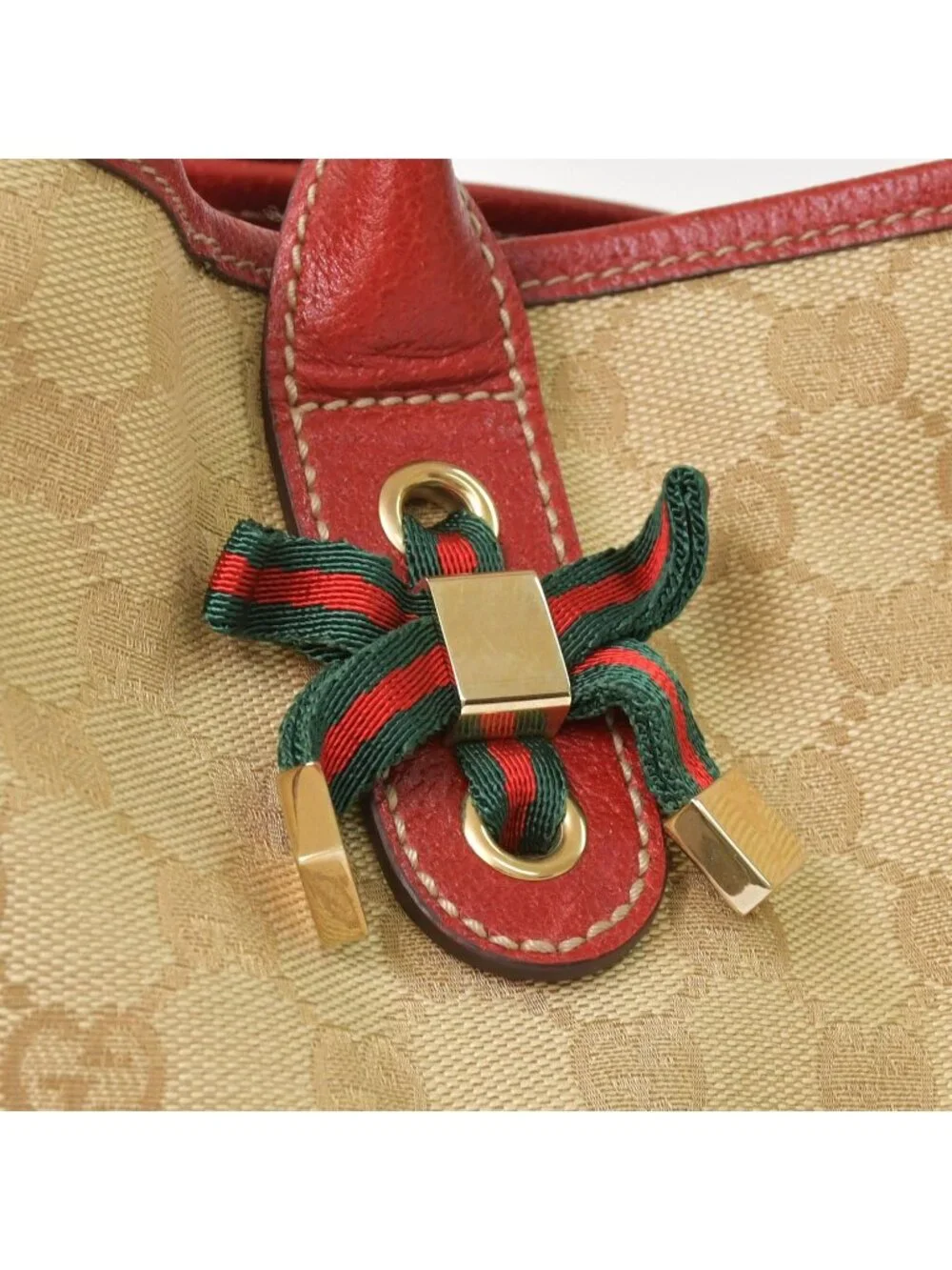 Gucci Handbag GG Canvas Sherry Line Leather Beige